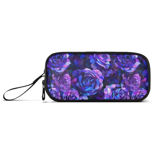 Rose astratte e in stile cubismo pittura dettagliata con uno sfondo scuro che mostra un motivo floreale in colori vivaci altamente dettagliati con pennellate ricche come un blu viola