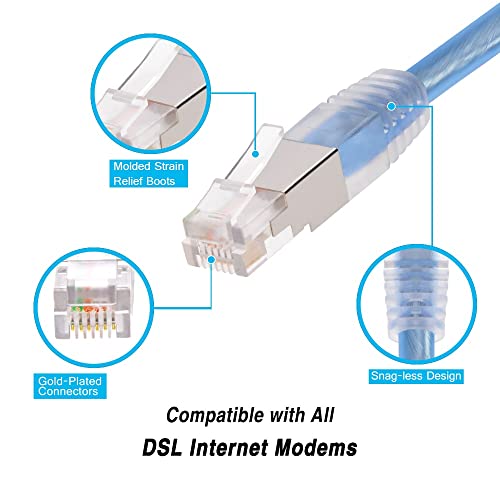 Image of RJ11 25Ft Shielded Modem Cable for High Speed DSL Internet, for Broadband DSL Modems, High Speed Data Transfer, Home DSL Ethernet Phone Jack Cable