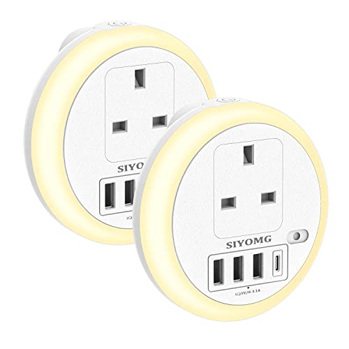 Enchufe de extensión, adaptador de doble enchufe con 4 USB, extensiones de enchufe múltiple, paquete de 2 Cover