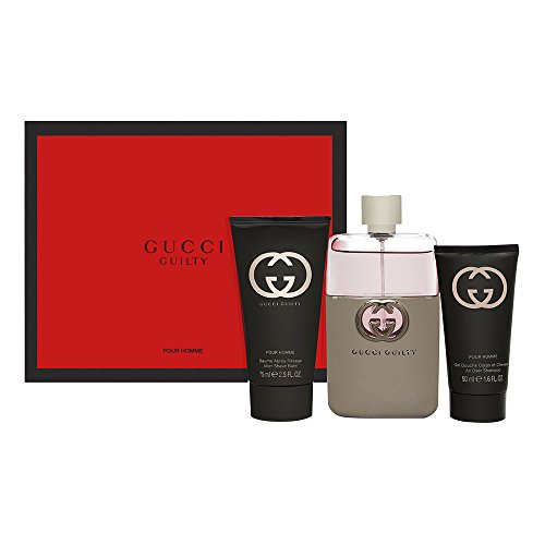 Gucci Guilty by Gucci for Men 3 Piece Set Includes: 3.0 oz Eau de Toilette Spray + 2.5 oz After Shave Balm + 1.6 oz Shower Gel