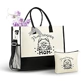 InnoBeta Pomeranian Gifts Canvas Tote Bag, Pomeranian Bag with Top Zipper Closure and Shoulder Strap for Birthday, Mother's Day, Christmas - Pomeranian Mom