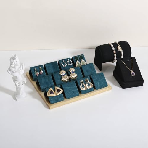 GemeShou Golden coated earring display stand for selling, velvet stud earring holder for jewelry display, Jewlery earring storage organizer tray, studs holder jewelry organizer【Earring holder-Blue】 by GemeShou - Used condition - Image 7