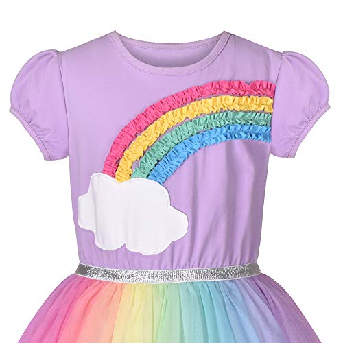 Girls Dress Purple Short Sleeve Rainbow Tulle Skirt Birthday Party Size 7 #TOP2