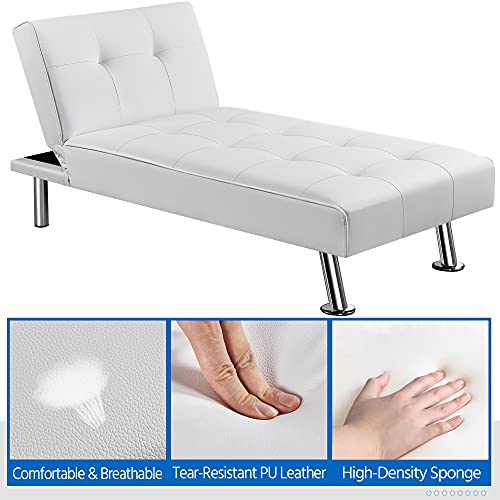 Yaheetech Sectional Living Room Couch Sofa Bed Faux Leather Sofa Couch Bed Modern Convertible Folding Recliner With Chrome Metal Legs For Living Room In White #TOP7