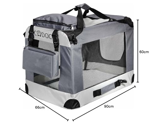 CADOCA® Hundebox XXL 90x60x66cm faltbar atmungsaktiv robust Hundetransportbox Transporttasche Haustiertransportbox Hundetragetasche Grau