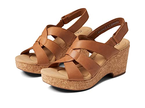 Clarks Womens Giselle Beach Wedge Sandal, Tan Leather, 10 US