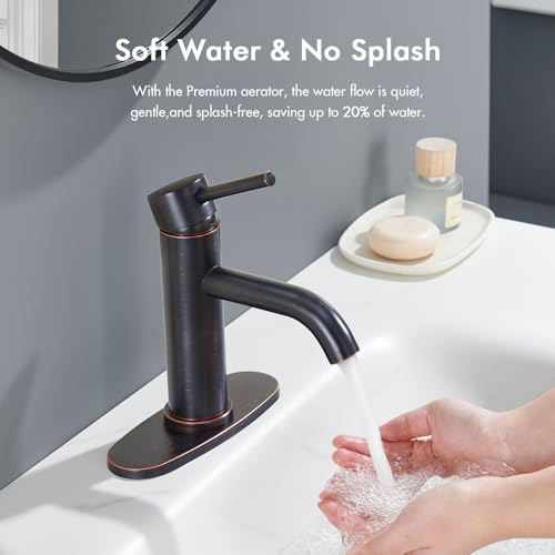 Oil Rubbed Bronze Bathroom Faucet, WINKEAR Single Hole Faucet with Pop-up Drain and Flexible Hoses, Single Handle Faucet for Bathroom Sink, Vanity, RV, Modern Farmhouse, Suitable for 1 Hole or 3 Hole