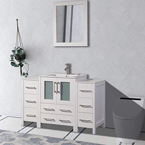 Vanity Art 48 Inch Single Sink Modern Bathroom Vanity Combo Set 2 Side Cabinets 1 Shelf 8 Dove-Tailed Drawers Ceramic Top Bathroom Cabinet With Free Mirror Va3024-48-W #TOP4