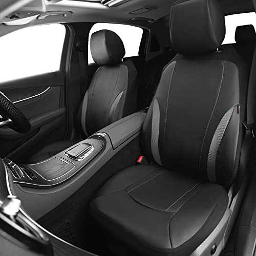 Outlet Sporty Carbon Fiber Leather Universal Car Seat Covers, Universal Fit for Suvs, Vans, Sedans, Trucks, Rear Bench Zipper,Airbag Compatible Leather Car seat Covers Full Set, Black with Gray by CAR PASS - Image 6