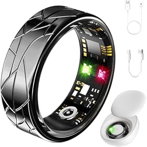 Jawploy Smart Ring Fitness Tracker Sleep Tracking Heart Rate Monitor Pedometer, Waterproof Activity Tracker Fitness Ring Steps Counter, Gesture Controls for Short Video, 8 Days Last, Black, #10