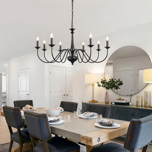 Black Chandelier for Dining Room Light Fixture Hanging 8 Light