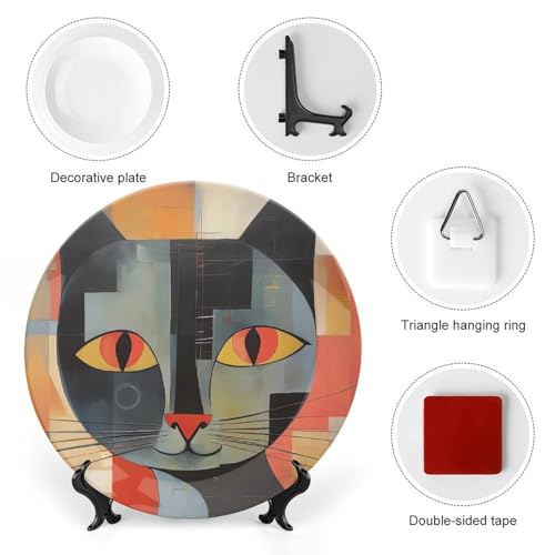 Plato decorativo de cerámica blanco con gato ojos rojos miniatura 3