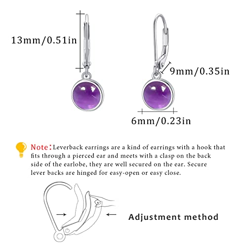 Cuoka Miracle Amethyst Leverback Drop Earrings 925 Sterling Silver Purple Healing Crystal Leverback Dangle Earrings Hypoallergenic Jewelry For Women Mom #TOP1