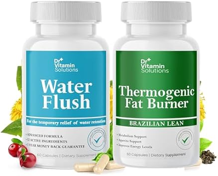 DR VITAMIN SOLUTIONS Diuretic Water Pills & Thermogenic Fat Burner Bundle - 120 Caps
