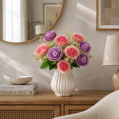Image of Divyakosh Artificial Flowers Bunch (Vase Not Included). Artificial Flower for Vase Flower Bouquet Gift Lavender & Coral Peach Peony Bouquet for Living Room Office Dining Table Centerpiece