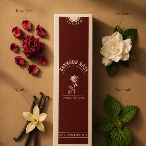 Image of Dhoop Sticks | Refill Pack of 40 Bamboo-Free Compressed Incense for Home & Meditation | Pooja & Rituals (Rose) Stand not Included