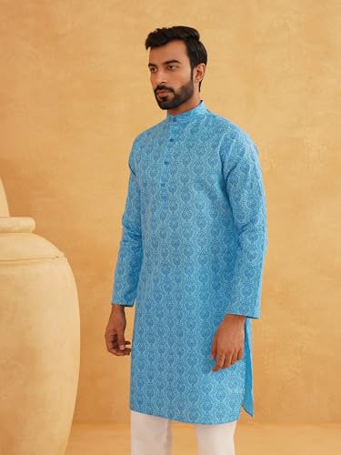 Image of SOJANYA Men's Cotton Blend Kurta with Ethnic Motifs Print