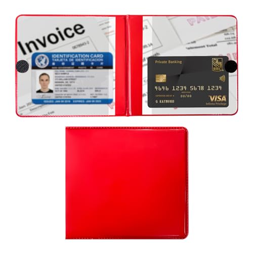 Ziciner Car Registration and Insurance Holder, 5.2'× 4.7' Premium Auto Glove Box Organizer with Closure, Essential Vehicle Document Holder for Card, Driver License (Red)