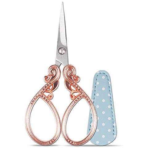 Hisuper 4.5 inch Sewing Craft Scissors Embroidery Scissors Crochet Cross Stitch Knitting Scissors with Leather Scissors Cover for Crafting Threading Art Work and Everyday Use Cover