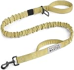 OutdoorMaster Bungee Dog Leash, Heavy Duty Dog Leash with Shock Absorption, 2 Padded Handles Training Leash, Improved Dog Safety and Comfort - Khaki Upgraded, 4 FT