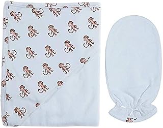 giggle Gender-Neutral Hooded Towel and Mitt Set. Monkey Baby Terry Cloth Towel