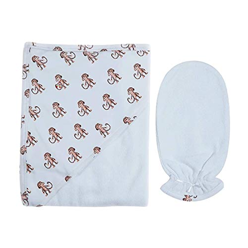 giggle Gender-Neutral Hooded Towel and Mitt Set. Monkey Baby Terry Cloth Towel