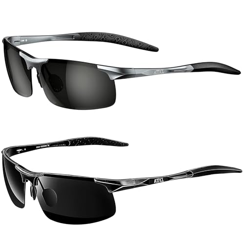 ATTCL Bundle gifts for men Fashion Driving Polarized Sunglasses for Men Al-Mg Metal Frame Ultra Light:(8177-Gray)+(8177-black-gray)