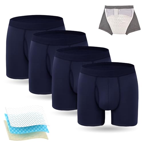 Octipa ultraabsorbentes para incontinencia para hombre, calzoncillos bóxer para hombre con almohadilla absorbente móvil, capacidad para absorber 200 ml de orina (4*Blue, Large)