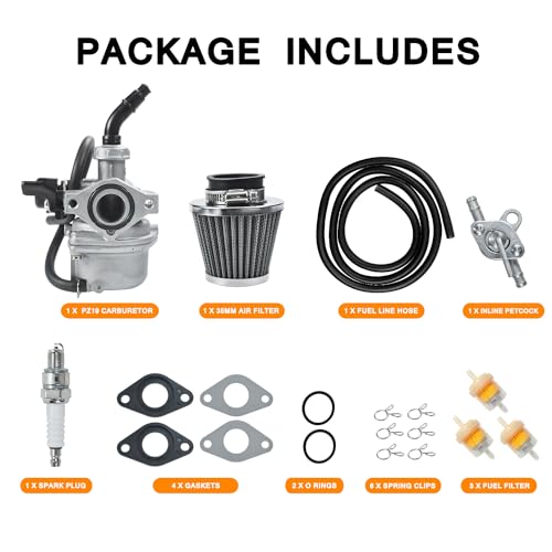 HOLATO PZ19 Carburetor Carb Air Filter Fuel Line Kit for 50cc 70cc 90cc 110cc 125cc Tao Tao GK110 Baja SSR Apollo Coolster Chinese Kids Four Wheeler ATV Go Kart CRF50 XL70 Dirt Pit Bike Motor Black - Thumbnail 7