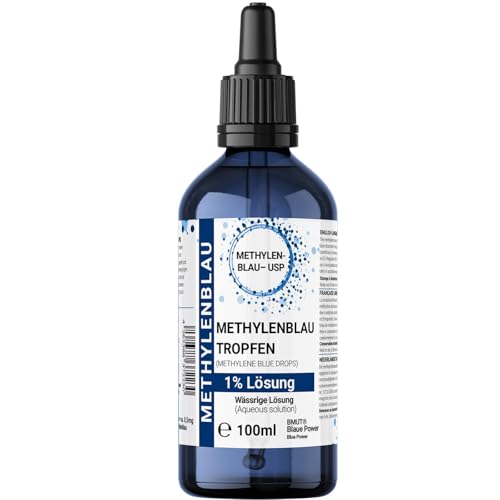 1x 100ml Methylenblau Lösung 1% Tropfen in Braunglasflasche mit Pipette Hochreines Methylene Blue ohne Zusatzstoffe USP Pharma-Qualität aus Deutschland