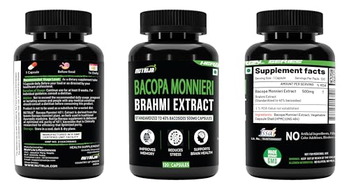 Image of NutriJa Brahmi - Bacopa Monnieri Extract 500mg Capsules with 40% Bacosides | 120 Veg Capsules