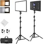NEEWER 13" LED Video Light Panel Photography Lighting Kit with Tripod Stand & Cleaning Cloth, 2 Pack 8000mAh Dimmable Bi Color Studio Key Lights 3200K-5600K CRI97+ 2400Lux for Live Streaming Recording