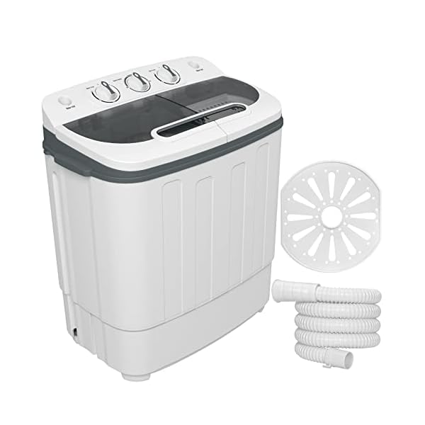 HIGOSPRO Portable Mini Washing Machine, 17 Lbs Capacity Washer and Spinner Combo, 2 in 1 Compact Twin Tub Laundry, Washer& Spinnerwith Built-in Gravity Drain Pump, Ideal for Apartmen, Dorms