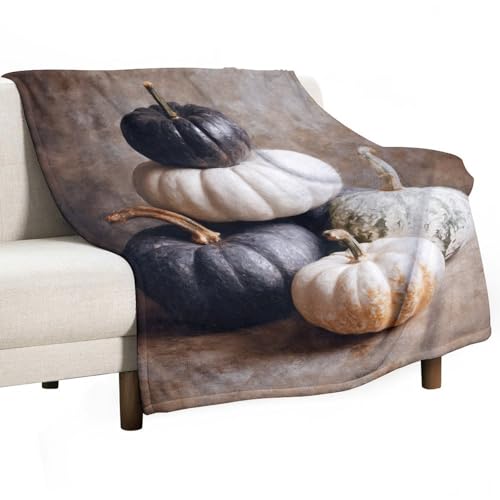 Couverture lit rustique haut de gamme citrouilles blanches et noires 127x152 - 2