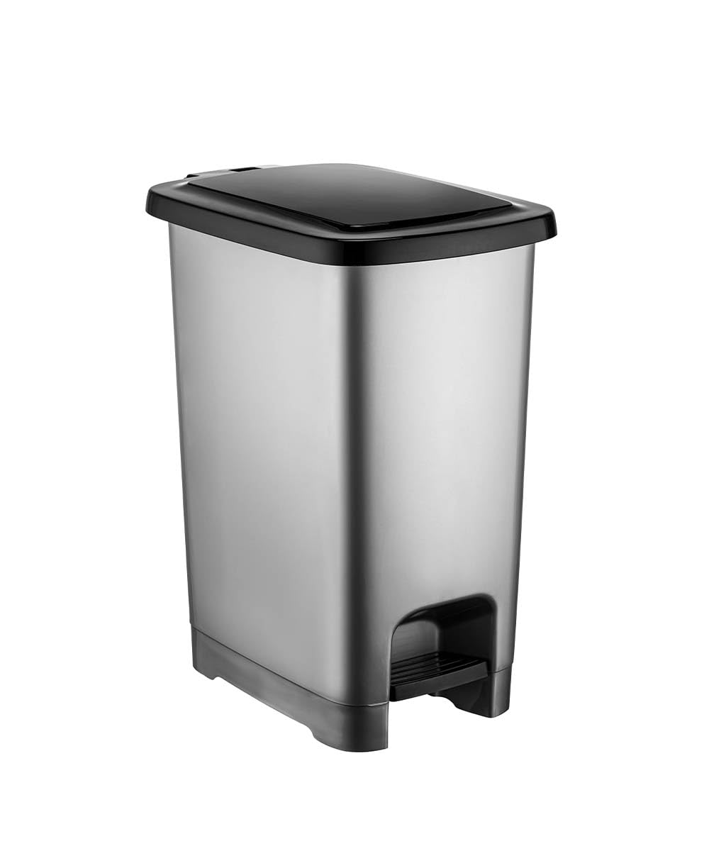 Slim Çöp Kovası Pedallı Gri Banyo Mutfak Çöp Kovası Kapaklı Dış Mekan Bahçe Çöp Kutusu 40 Litre