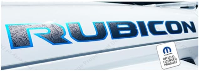 Rubicon Hood Graphic Vinyl Decal fits Jeep Rubicon JL/JT (2018-2026) Matte Black topo Lines with 4xe Blue Outline (Set of 2) -C4XE | UV1A1
