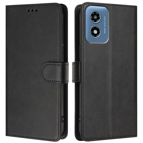 Étui pour Moto G 5G 2024 en cuir noir YBW avec porte-cartes et béquille