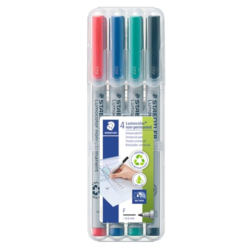 Staedtler Lumocolor 316 WP4 cienkopis, niepermanentny, około 0,6 mm, Staedtler Box z 4 sztukami, 316WP4, sortowany, 30