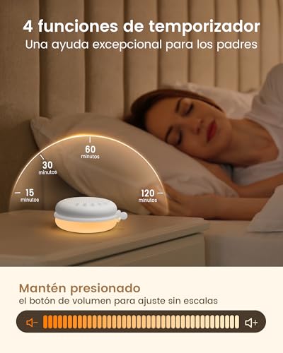 Miniatura 5 de Glocusent Maquina Ruido Blanco Bebe Portátil Con 34 Sonidos, Ruido Blanco Bebe Con Luz Nocturna Regulable, Teléfono Conectado Y Temporizador, Recargable Por Usb Para Bebé Niño O Adulto