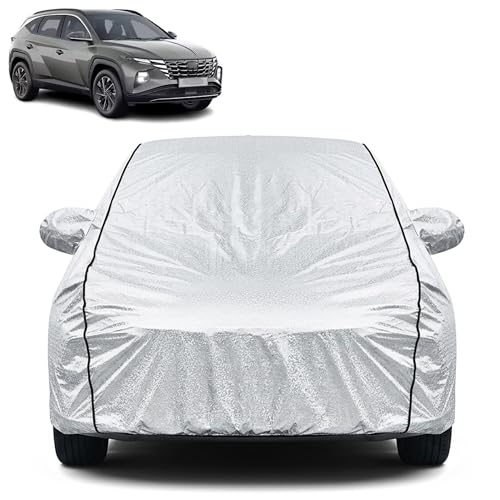 Image of Waterproof Car Cover for Hyundai Tucson | Dustproof, UV Resistant & Scratch Protection | Soft Cotton Lining | Triple Stitched | Mirror Pockets & Elastic Fit | Silver