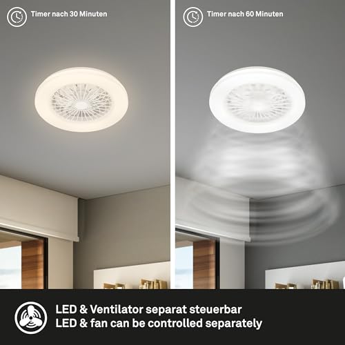 Briloner - Plafoniera con Ventilatore a 5 velocità, telecomando, dimmerabile, lampada per camera da letto, lampada per soggiorno, lampada da soffitto con ventilatore, 48,5x14,5 cm (DxH), bianco - 2