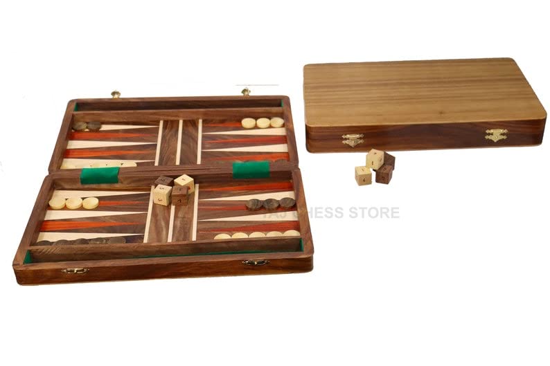 Set Backgammon pieghevole - Tavola da viaggio Backgammon in palissandro dorato da 14" (Sheesham) - Taj Chess Store