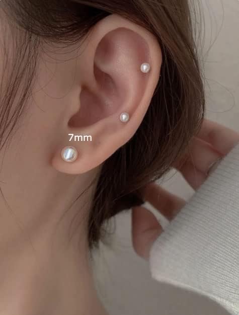 Miniatura 8 de Aretes de perlas de tuerca Renkovte para mujer, aretes planos de perlas con cierre de tuerca para hélice de cartílago, aretes de cartílago, joyería