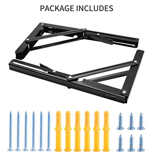 Image of YUMORE 14 Inch Folding Shelf Bracket, Heavy Duty L Bracket, Black, 2 Pack | 330 LB Load Capacity, Foldable Locking Design, Easy Release Lever, Easy Installation, Includes Hardware
