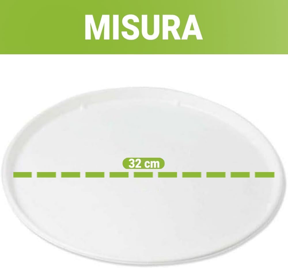 50 Piatti Pizza Bianchi in Polpa di Cellulosa 32cm, Ideale per Pizza, Piatti Impermeabili adatti al Microonde, Biodegradabili e Compostabili