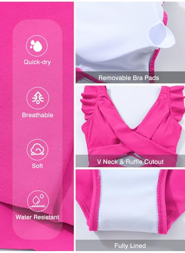 Image of Aleumdr Women's One Piece Swimsuit Ruffle Cutout Swimdress Tummy Control V Neck Wrap Swimwear