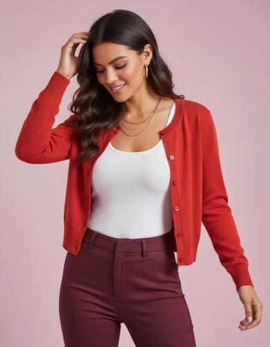 Image of LETDIOSTO Cropped Cardigan Bolero Shrug for Women, Button Down Long Sleeve Knit Sweater for Dresses,for Jeans, XS to XL