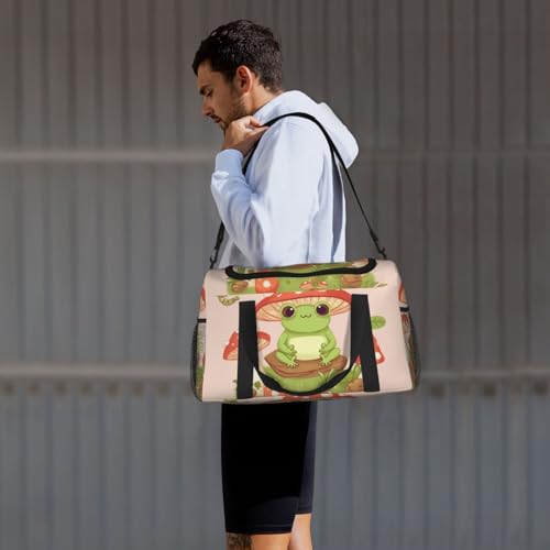 Travel Duffel Bag Lightweight Waterproof Carry On Tote Bag Foldable Weekender Overnight Bags Cute Frogs And Mushrooms Sport Gym Bag For Women Men 6
