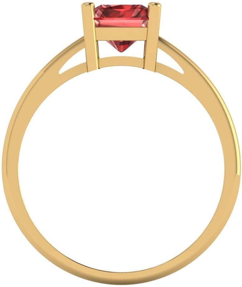 Clara Pucci 14K Solid Gold Engagement Ring for Women | 2 cttw Garnet Emerald Cut Solitaire | Real Yellow Gold Wedding Ring - Image 4