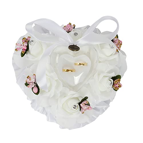 ISAKEN Scatola per Fedi Nuziali Porta Anelli a Forma di Cuore Cuscino per Anelli Cuscino per Fedi Nuziali Scatola per Anelli con Strass Rose Porta Anelli per Festa di Nozze Matrimonio